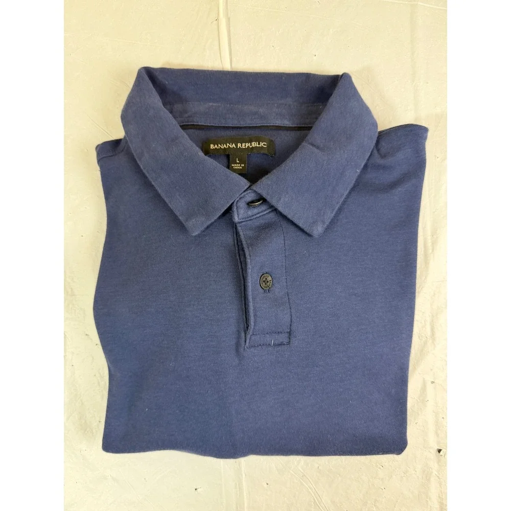 Banana Republic Mens Long Sleeve Polo Shirt Navy Blue 100% Cotton Large L
